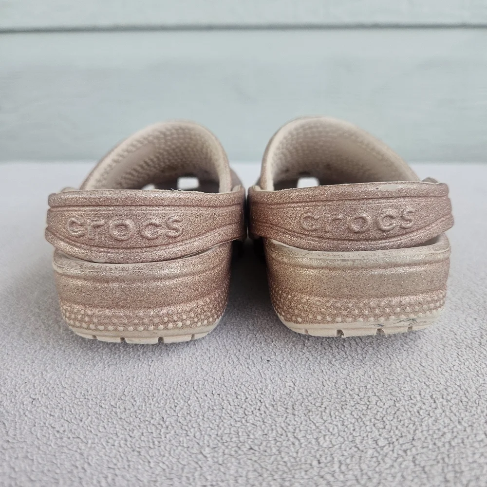 Crocs Classic Clog Toddler SZ 7 Slip-On Sparkle Glitter Beige Water Shoes